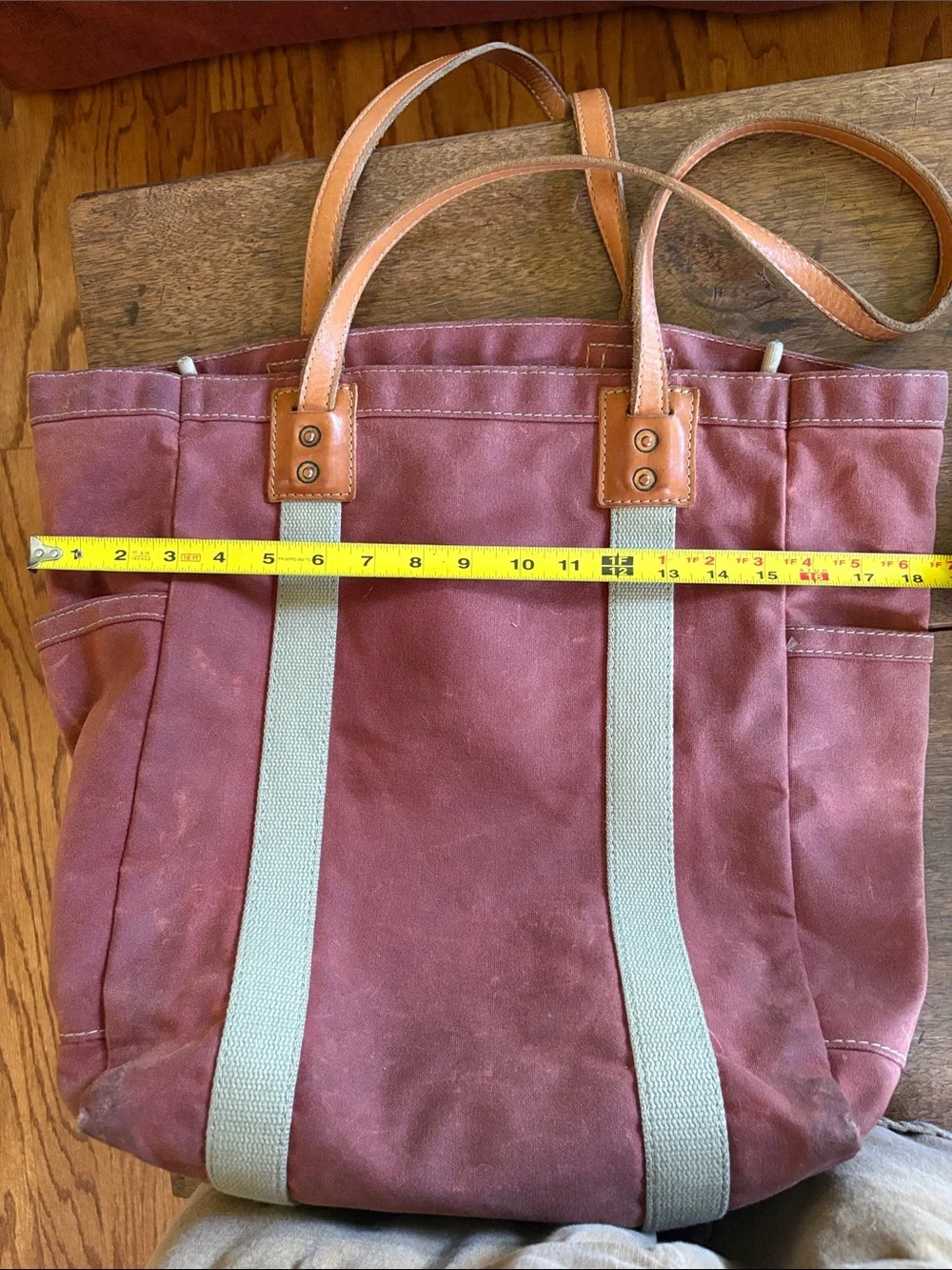 Artifact brand Rust Waxed Canvas Tote Bag with leather riveted handle